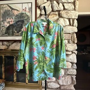 Jones New York women’s 100% floral Linen shirt size xl